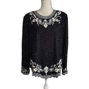 NWOT Vintage 80s 90s Draper's Damon's Plus Sz 1X All Over Beaded Paisely Top